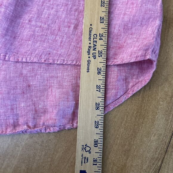 C&C CALIFORNIA Button Up Shirt Womens S Small Pink Linen V Neck Tunic Roll Tab - Picture 12 of 14